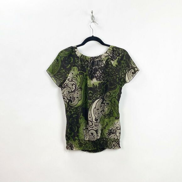Apt. 9 Small Womens Green Boho Print Top - Picture 6 of 7